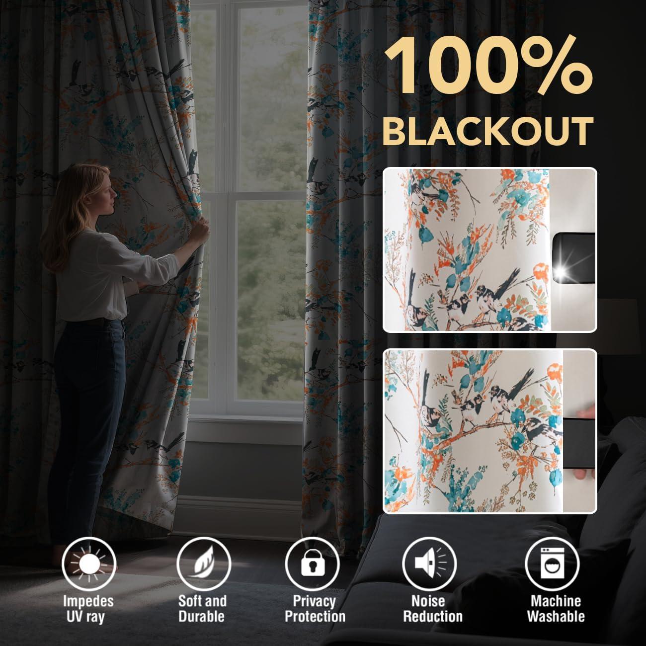 imageHVERSAILTEX Floral 100 Blackout Curtains 84 inch Length 2 Panels Printed Patterned Room Darkening Vintage Thermal Insulated Curtains for Living Room Grommet Curtain Drapes TealBlackTealBlack
