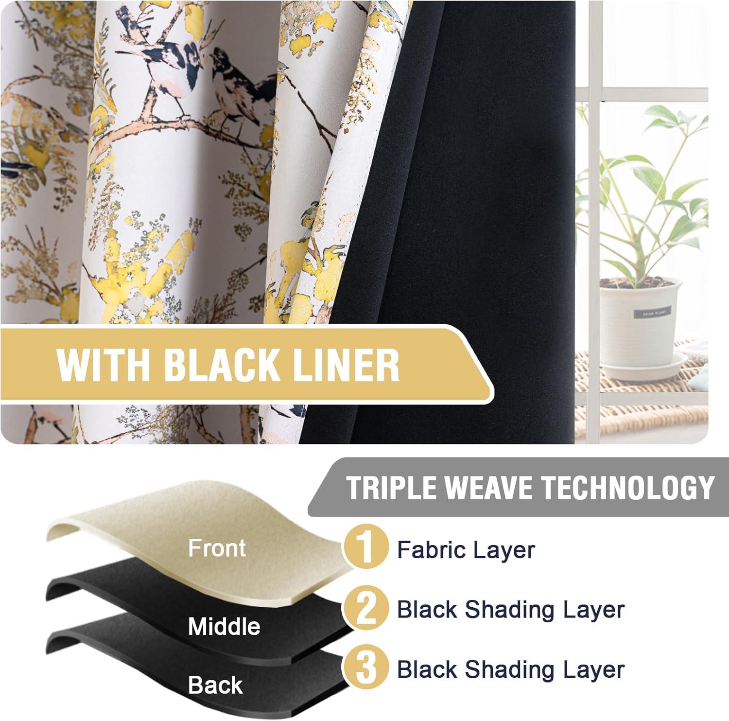 imageHVERSAILTEX Floral 100 Blackout Curtains 84 inch Length 2 Panels Printed Patterned Room Darkening Vintage Thermal Insulated Curtains for Living Room Grommet Curtain Drapes TealBlackMustardBlack