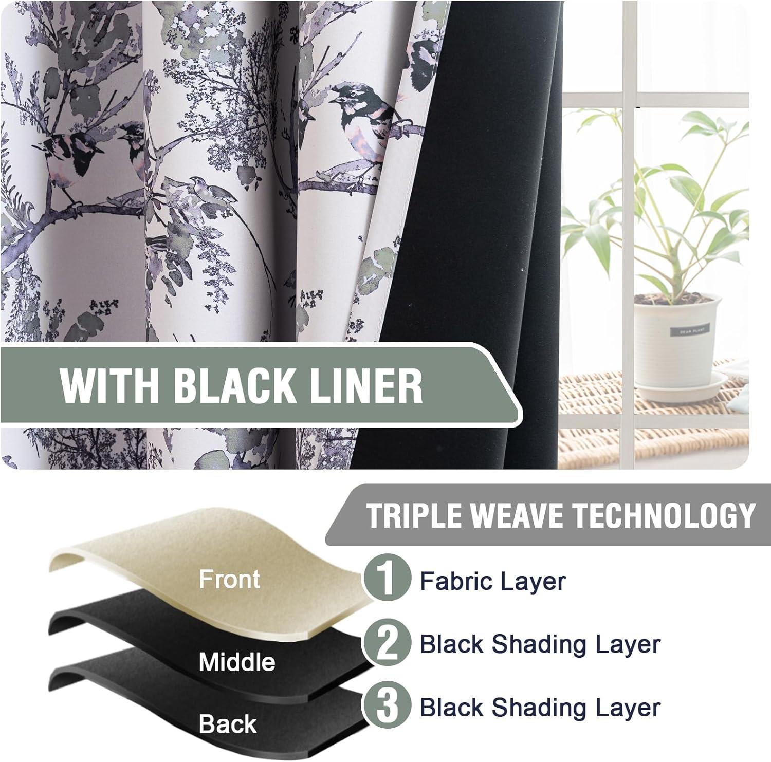 imageHVERSAILTEX Floral 100 Blackout Curtains 84 inch Length 2 Panels Printed Patterned Room Darkening Vintage Thermal Insulated Curtains for Living Room Grommet Curtain Drapes TealBlackSageBlack