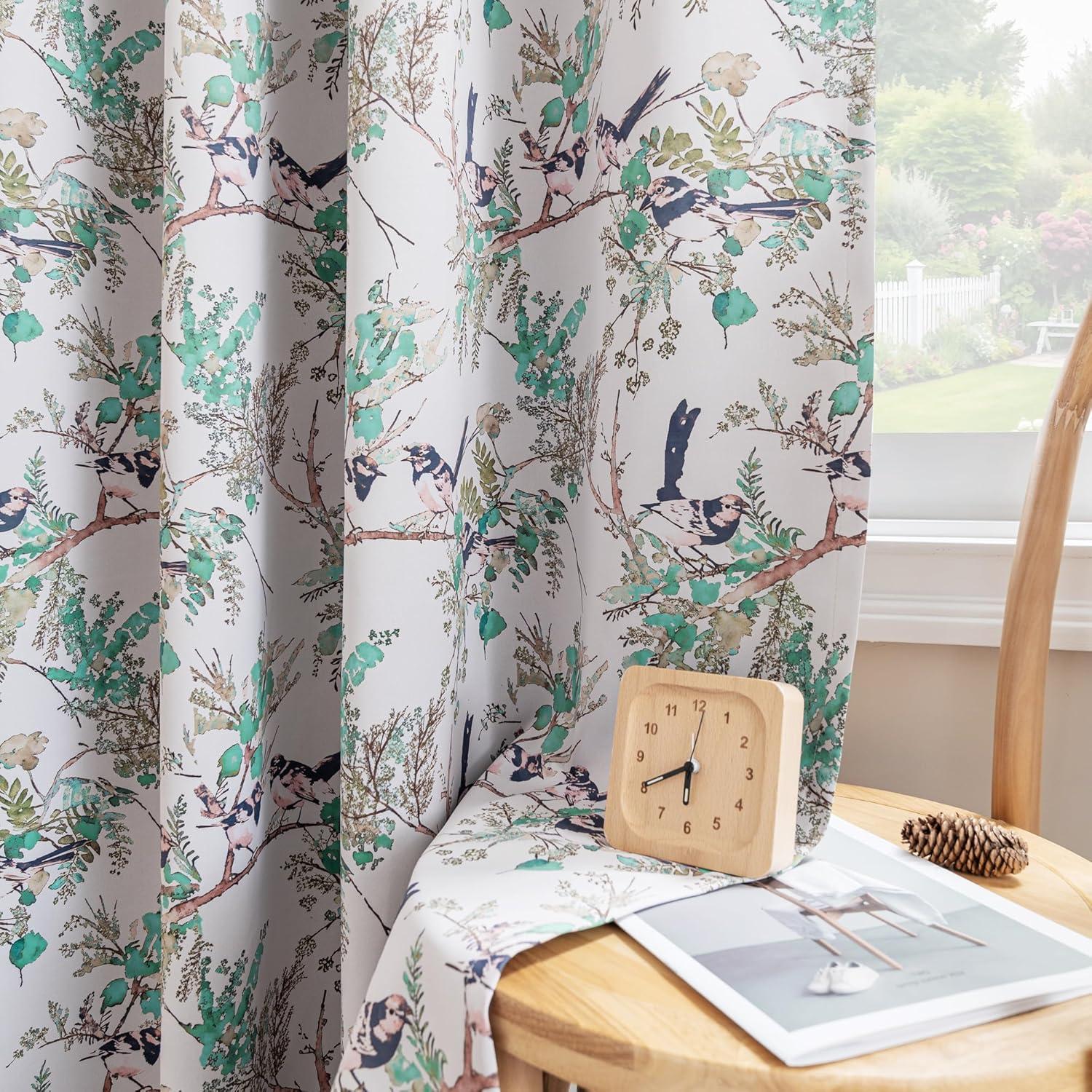 imageHVERSAILTEX Floral 100 Blackout Curtains 84 inch Length 2 Panels Printed Patterned Room Darkening Vintage Thermal Insulated Curtains for Living Room Grommet Curtain Drapes TealBlackTurquoiseBlack