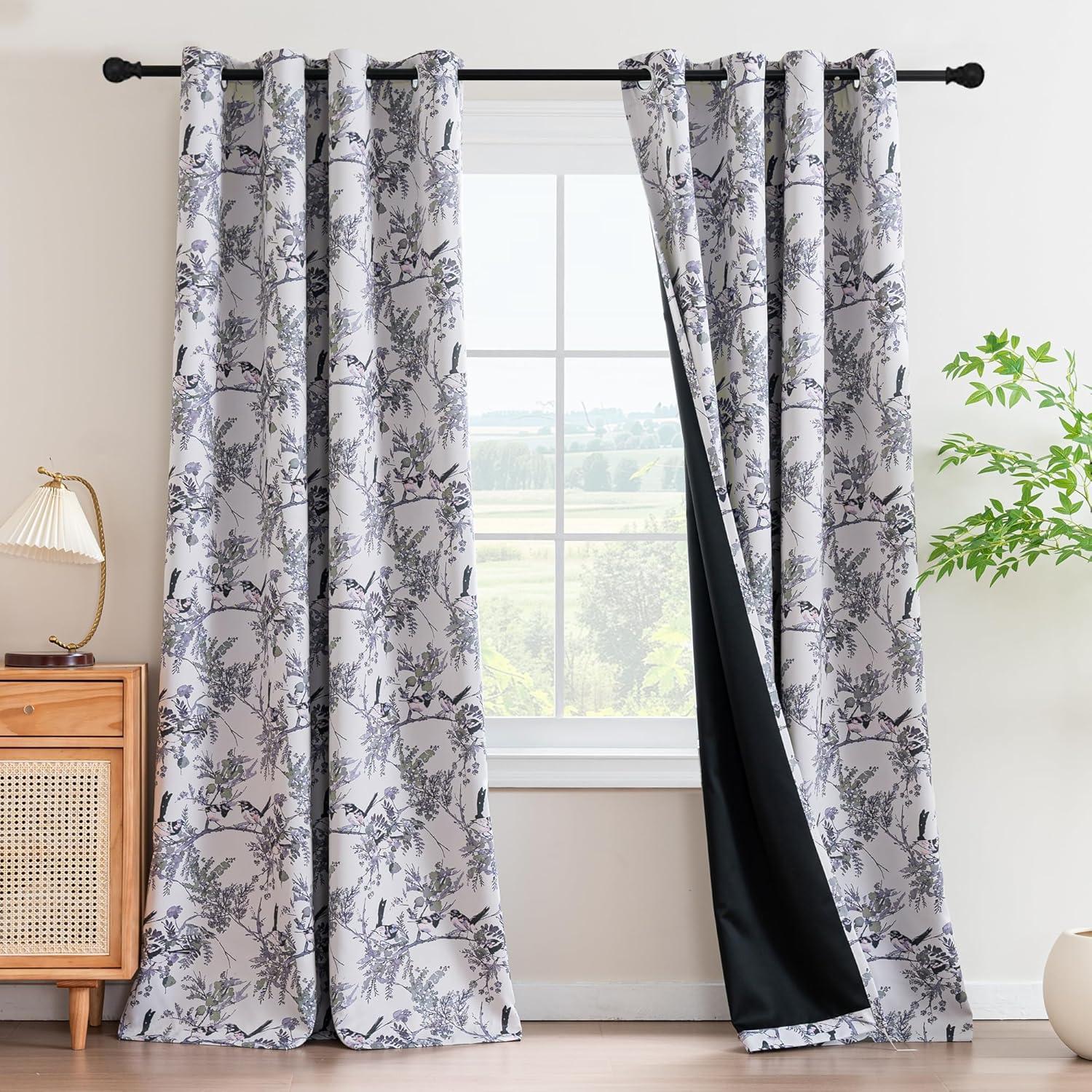imageHVERSAILTEX Floral 100 Blackout Curtains 84 inch Length 2 Panels Printed Patterned Room Darkening Vintage Thermal Insulated Curtains for Living Room Grommet Curtain Drapes TealBlackSageBlack