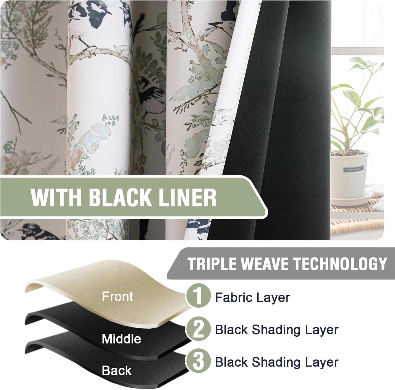 imageHVERSAILTEX Floral 100 Blackout Curtains 84 inch Length 2 Panels Printed Patterned Room Darkening Vintage Thermal Insulated Curtains for Living Room Grommet Curtain Drapes TealBlackPale AquaBlack