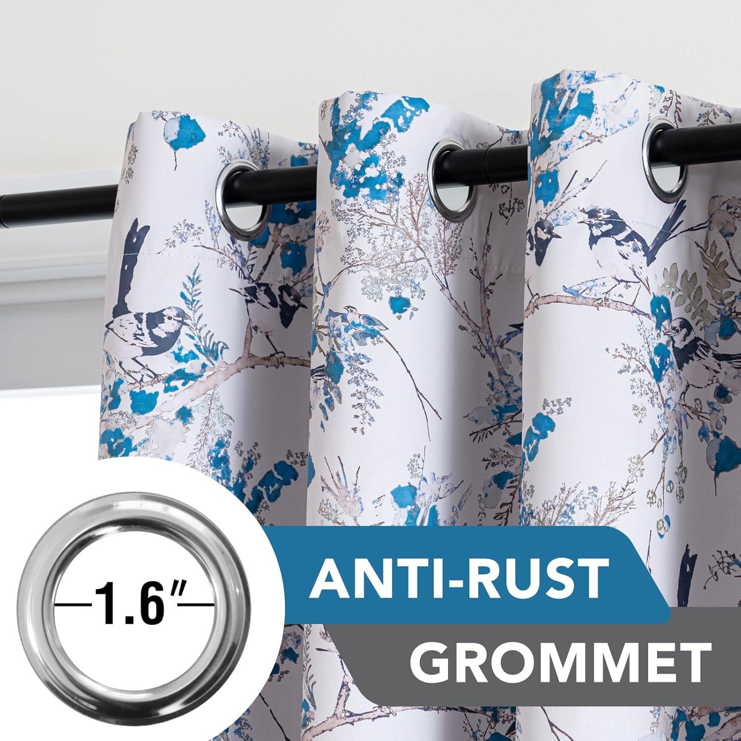 imageHVERSAILTEX Floral 100 Blackout Curtains 84 inch Length 2 Panels Printed Patterned Room Darkening Vintage Thermal Insulated Curtains for Living Room Grommet Curtain Drapes TealBlackBlueBlack