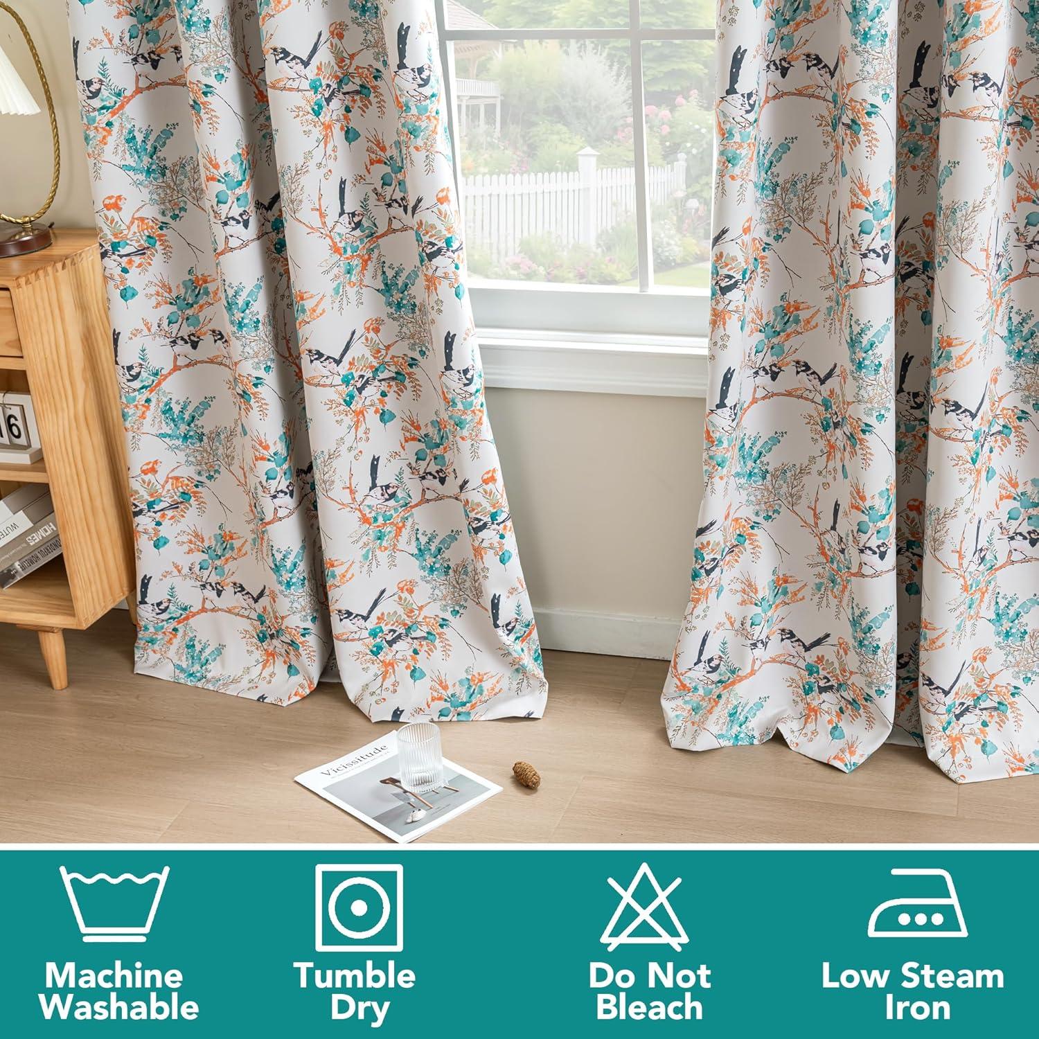 imageHVERSAILTEX Floral 100 Blackout Curtains 84 inch Length 2 Panels Printed Patterned Room Darkening Vintage Thermal Insulated Curtains for Living Room Grommet Curtain Drapes TealBlackTealBlack