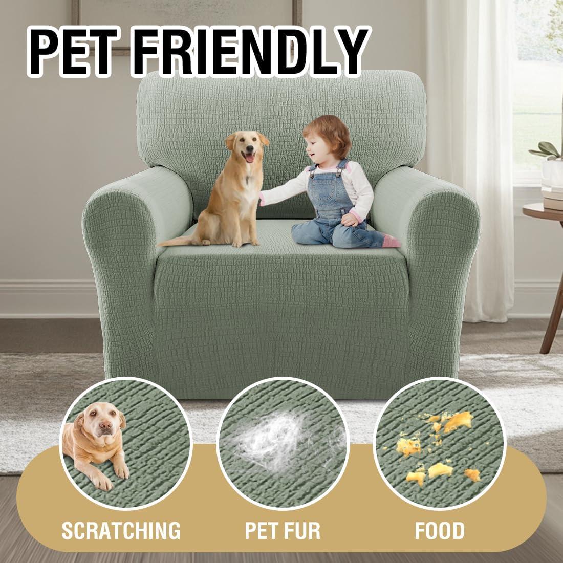 imageHVERSAILTEX Jacquard Sofa Slipcover with Waterproof Seat Furniture Protector 1 Piece Stretch Sofa Covers with Elastic Bottom for Kids Pets DogSofa IvorySea Grass