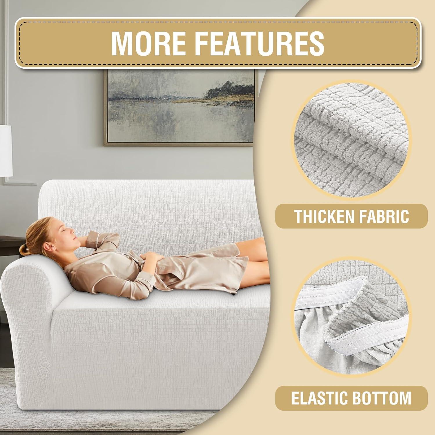 imageHVERSAILTEX Jacquard Sofa Slipcover with Waterproof Seat Furniture Protector 1 Piece Stretch Sofa Covers with Elastic Bottom for Kids Pets DogSofa IvoryPale Oak