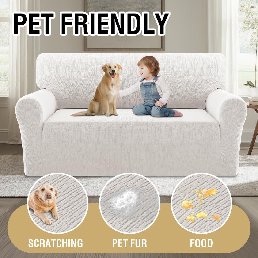 imageHVERSAILTEX Jacquard Sofa Slipcover with Waterproof Seat Furniture Protector 1 Piece Stretch Sofa Covers with Elastic Bottom for Kids Pets DogSofa IvoryPale Oak