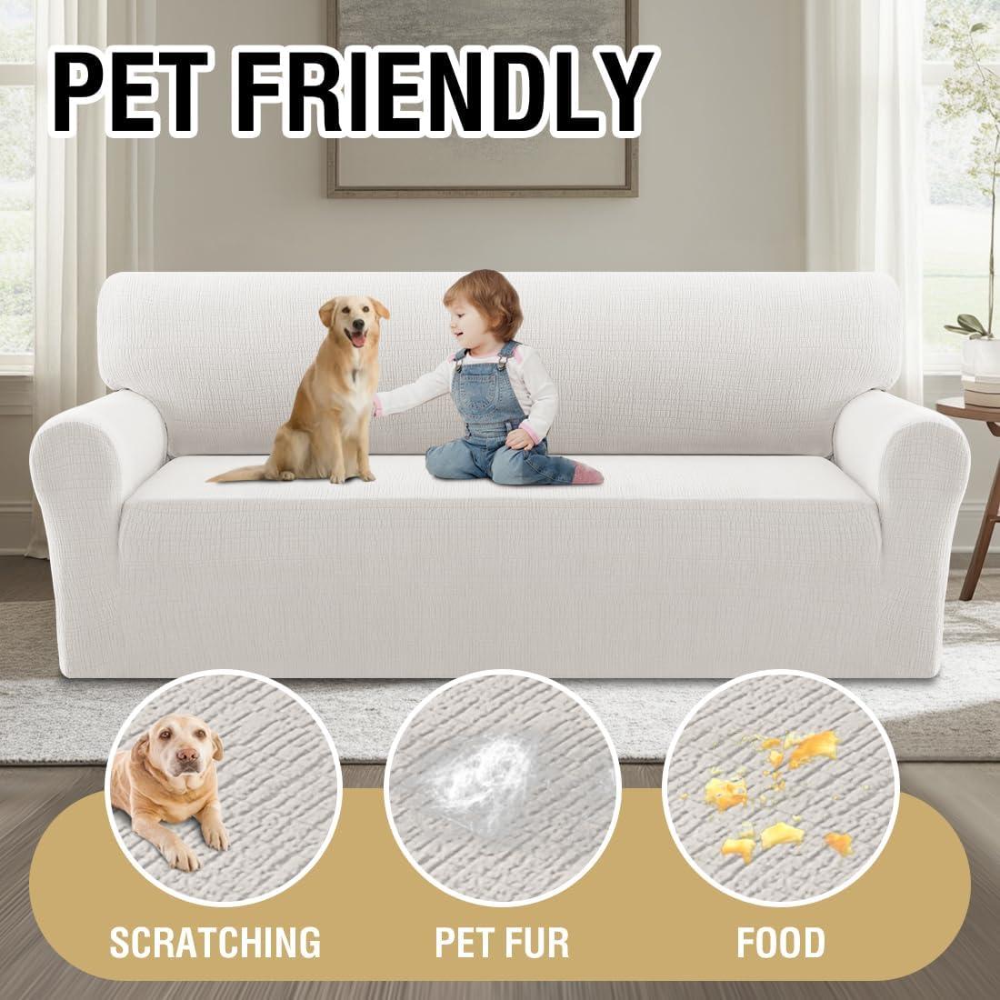 imageHVERSAILTEX Jacquard Sofa Slipcover with Waterproof Seat Furniture Protector 1 Piece Stretch Sofa Covers with Elastic Bottom for Kids Pets DogSofa IvoryPale Oak