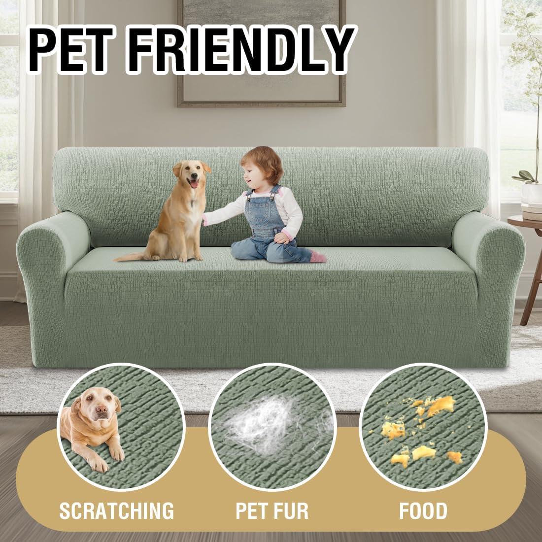 imageHVERSAILTEX Jacquard Sofa Slipcover with Waterproof Seat Furniture Protector 1 Piece Stretch Sofa Covers with Elastic Bottom for Kids Pets DogSofa IvorySea Grass