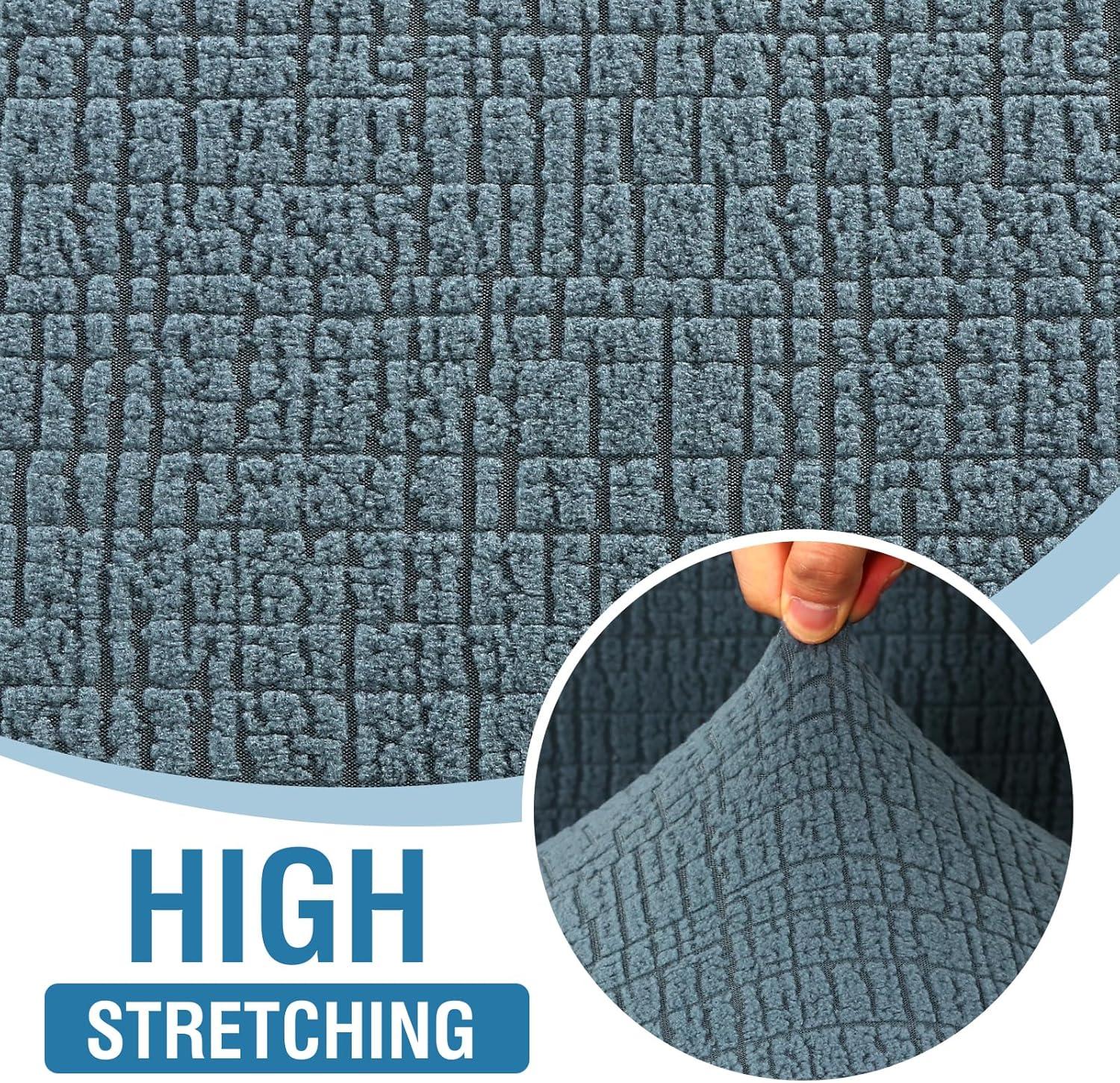 imageHVERSAILTEX Jacquard Sofa Slipcover with Waterproof Seat Furniture Protector 1 Piece Stretch Sofa Covers with Elastic Bottom for Kids Pets DogSofa IvoryStone Blue