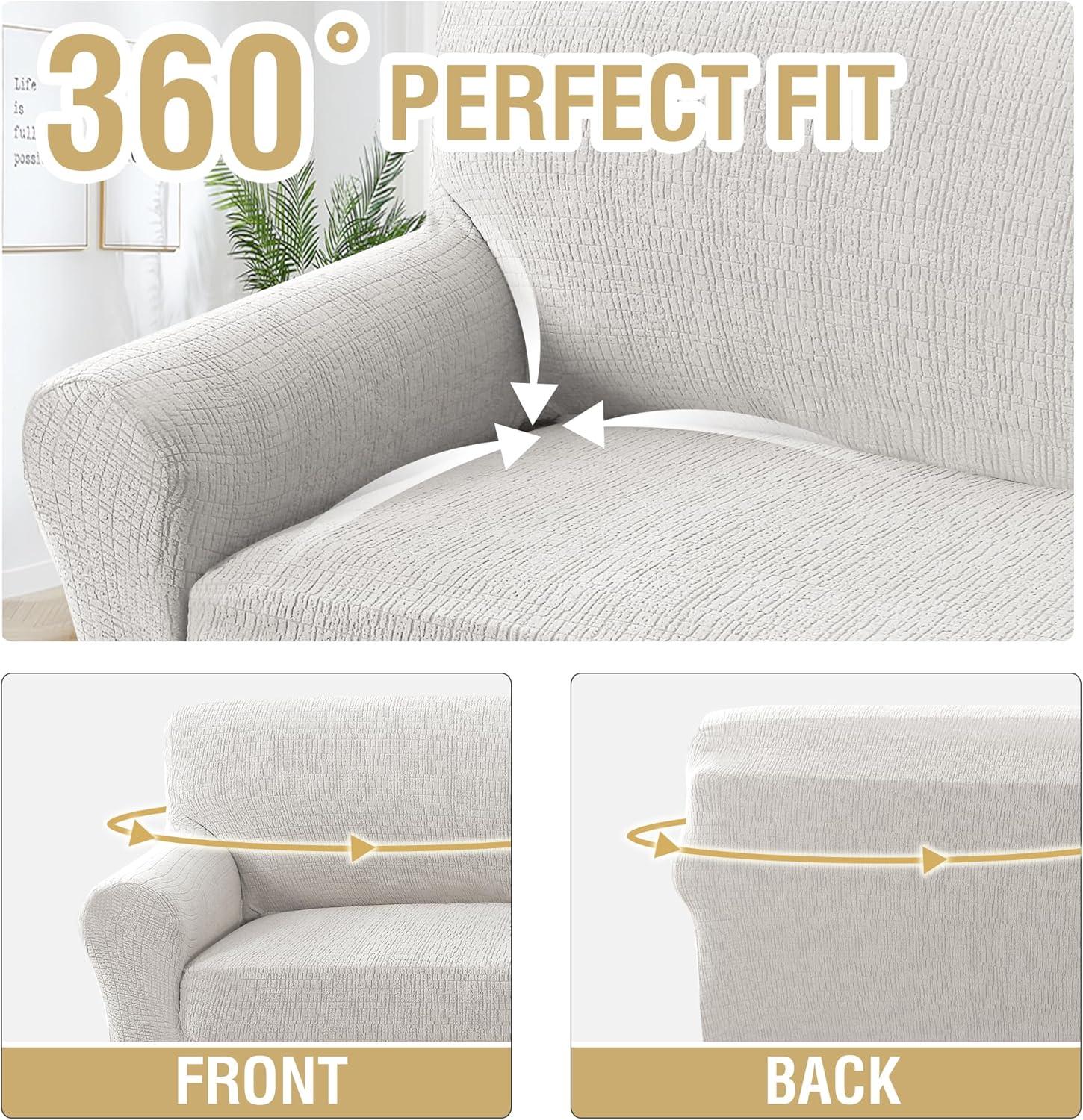 imageHVERSAILTEX Jacquard Sofa Slipcover with Waterproof Seat Furniture Protector 1 Piece Stretch Sofa Covers with Elastic Bottom for Kids Pets DogSofa IvoryPale Oak