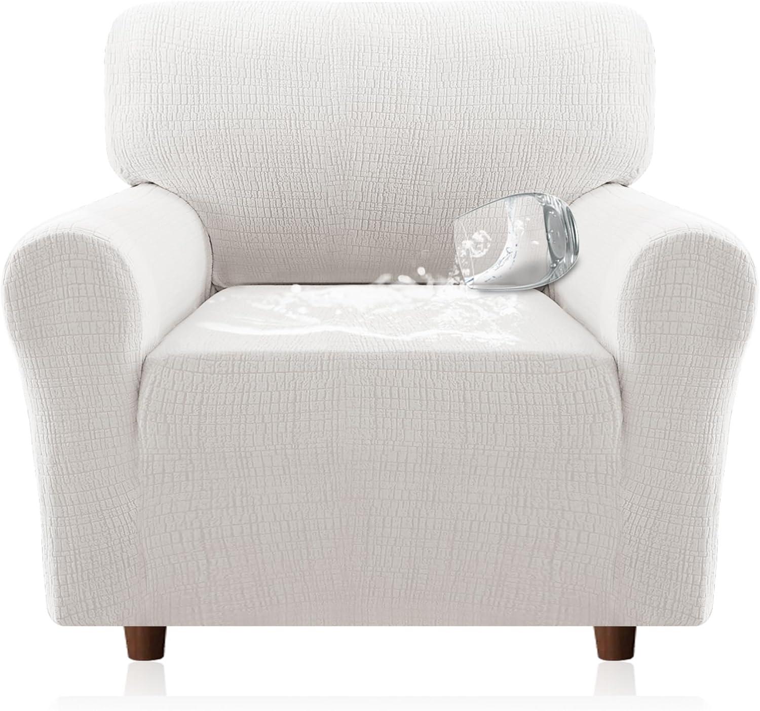 imageHVERSAILTEX Jacquard Sofa Slipcover with Waterproof Seat Furniture Protector 1 Piece Stretch Sofa Covers with Elastic Bottom for Kids Pets DogSofa IvoryPale Oak