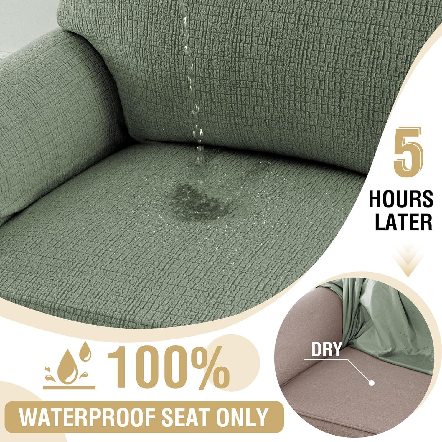 imageHVERSAILTEX Jacquard Sofa Slipcover with Waterproof Seat Furniture Protector 1 Piece Stretch Sofa Covers with Elastic Bottom for Kids Pets DogSofa IvorySea Grass