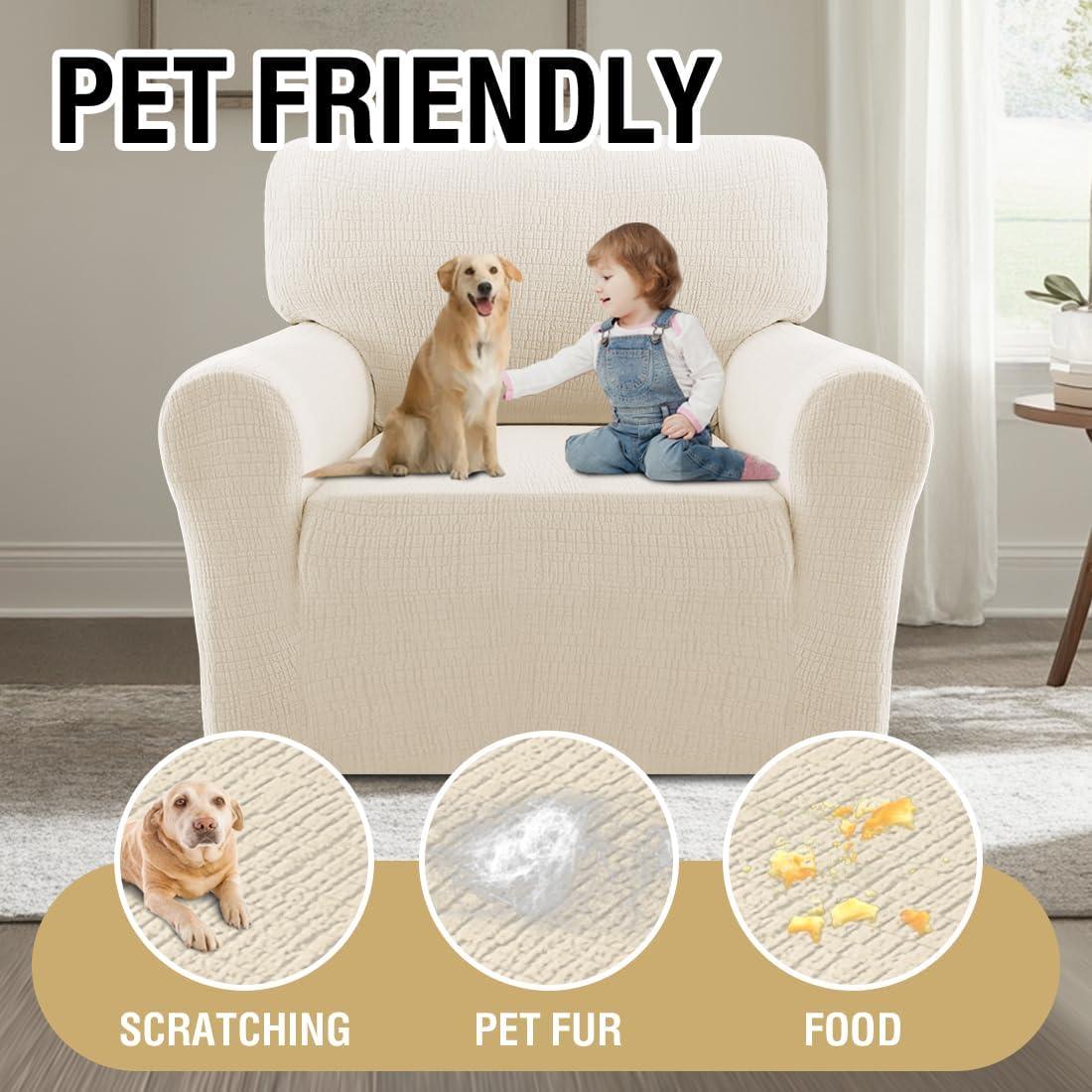 imageHVERSAILTEX Jacquard Sofa Slipcover with Waterproof Seat Furniture Protector 1 Piece Stretch Sofa Covers with Elastic Bottom for Kids Pets DogSofa IvoryIvory