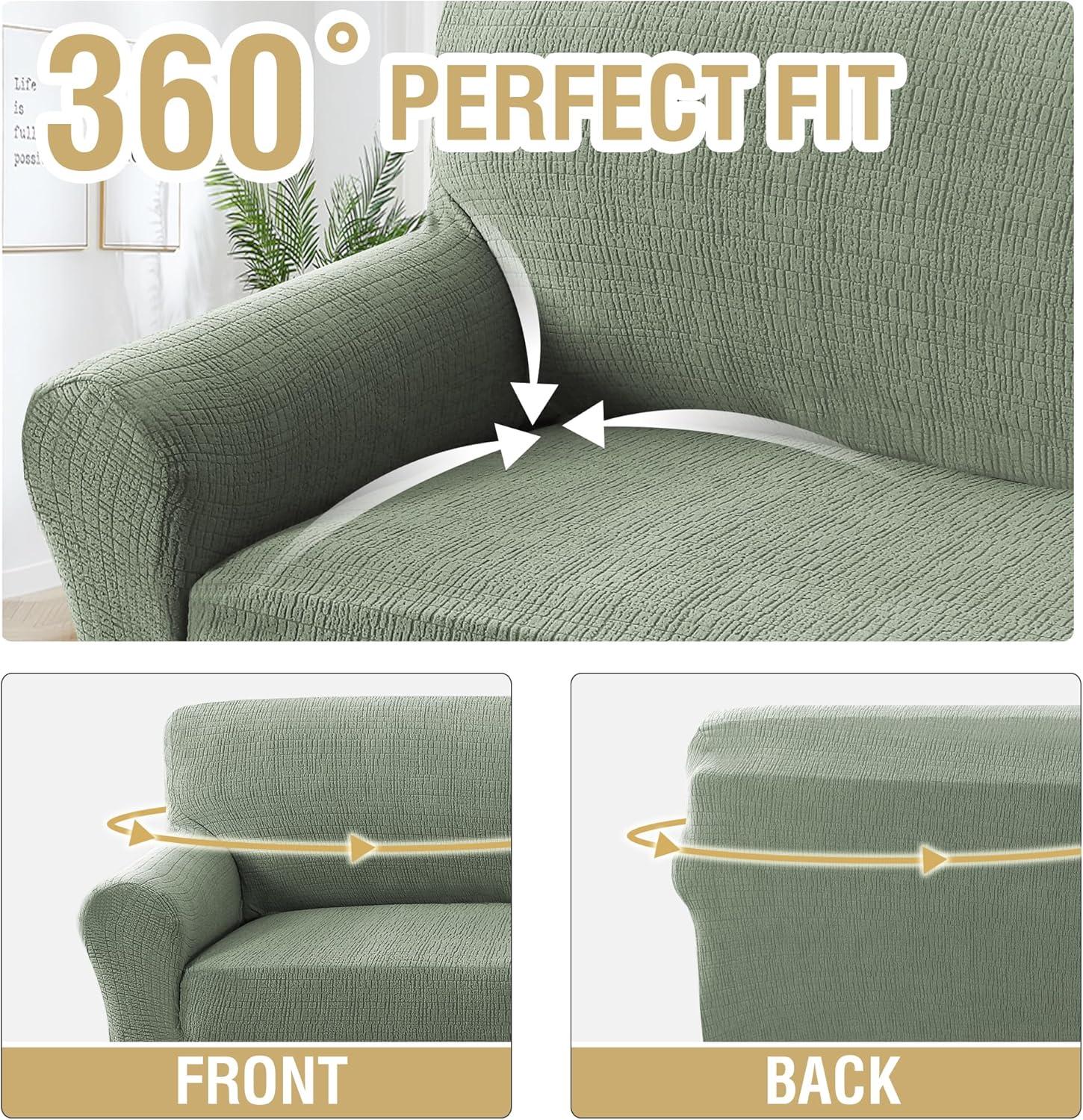 imageHVERSAILTEX Jacquard Sofa Slipcover with Waterproof Seat Furniture Protector 1 Piece Stretch Sofa Covers with Elastic Bottom for Kids Pets DogSofa IvorySea Grass