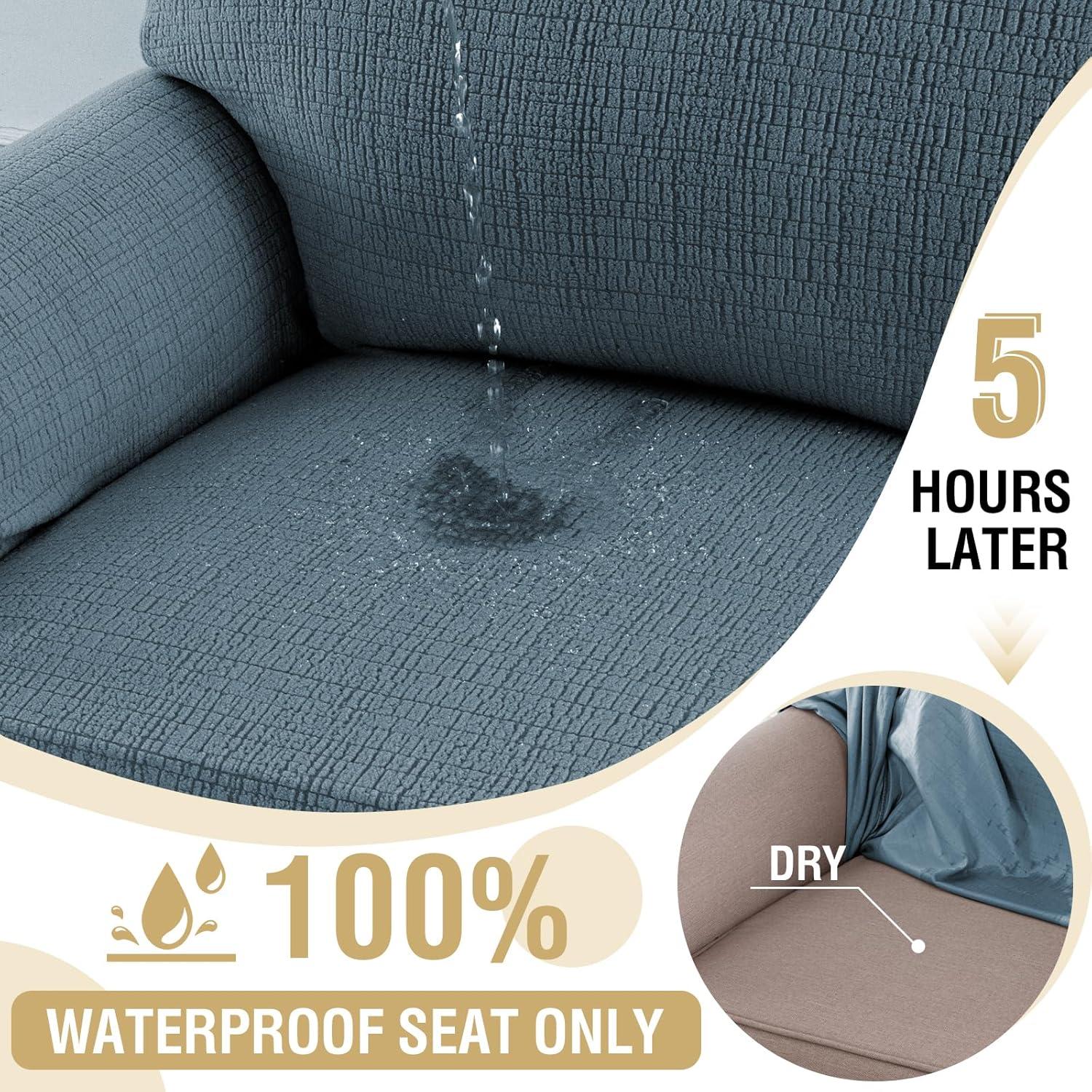 imageHVERSAILTEX Jacquard Sofa Slipcover with Waterproof Seat Furniture Protector 1 Piece Stretch Sofa Covers with Elastic Bottom for Kids Pets DogSofa IvoryStone Blue