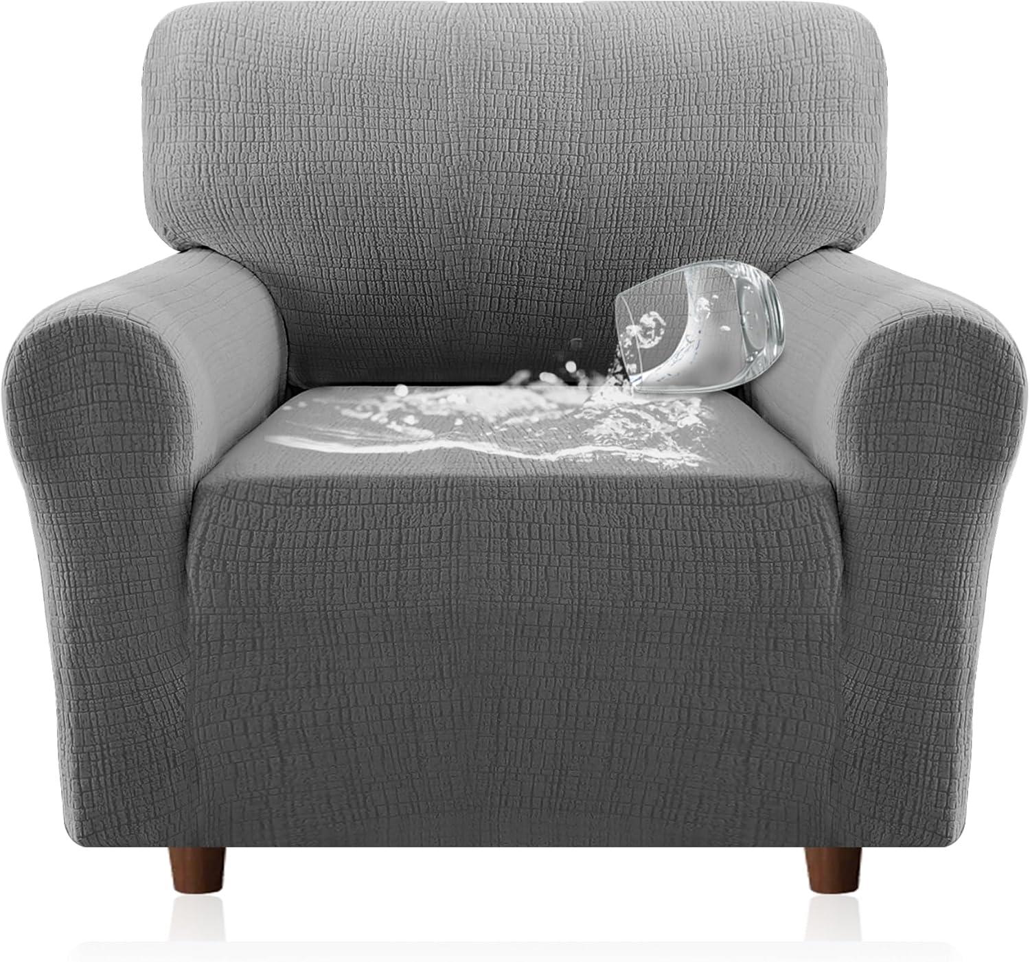 imageHVERSAILTEX Jacquard Sofa Slipcover with Waterproof Seat Furniture Protector 1 Piece Stretch Sofa Covers with Elastic Bottom for Kids Pets DogSofa IvoryGrey