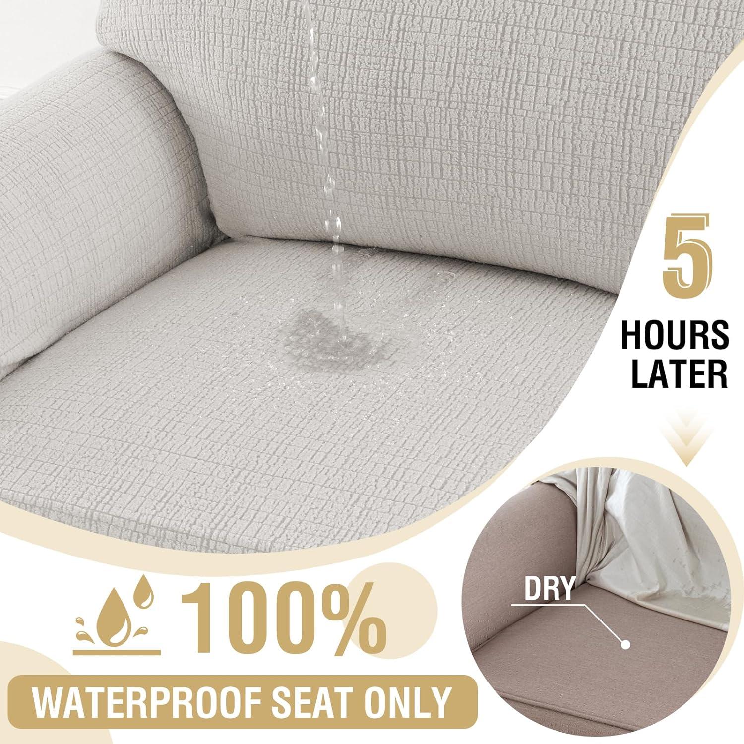 imageHVERSAILTEX Jacquard Sofa Slipcover with Waterproof Seat Furniture Protector 1 Piece Stretch Sofa Covers with Elastic Bottom for Kids Pets DogSofa IvoryPale Oak