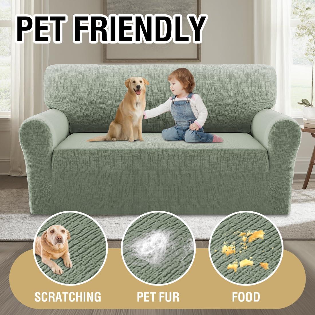 imageHVERSAILTEX Jacquard Sofa Slipcover with Waterproof Seat Furniture Protector 1 Piece Stretch Sofa Covers with Elastic Bottom for Kids Pets DogSofa IvorySea Grass