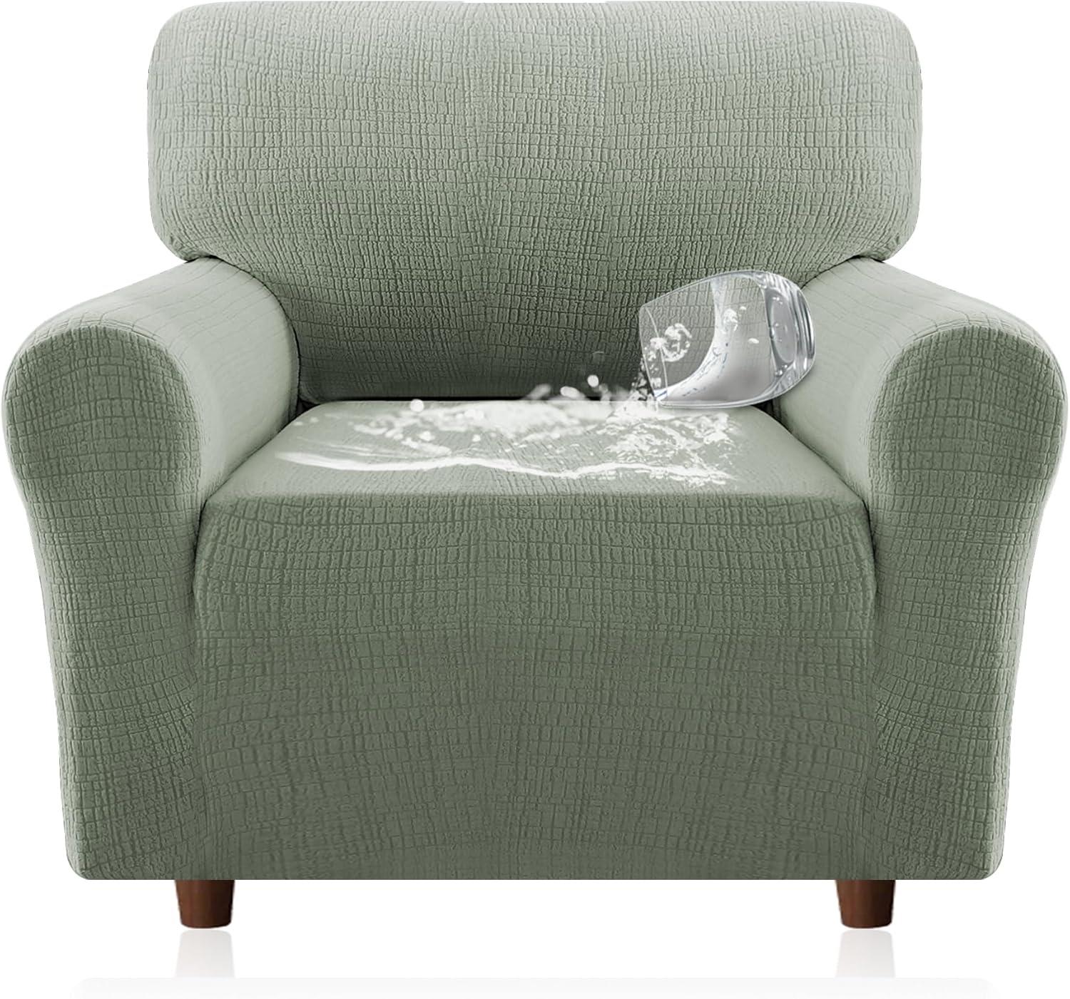 imageHVERSAILTEX Jacquard Sofa Slipcover with Waterproof Seat Furniture Protector 1 Piece Stretch Sofa Covers with Elastic Bottom for Kids Pets DogSofa IvorySea Grass