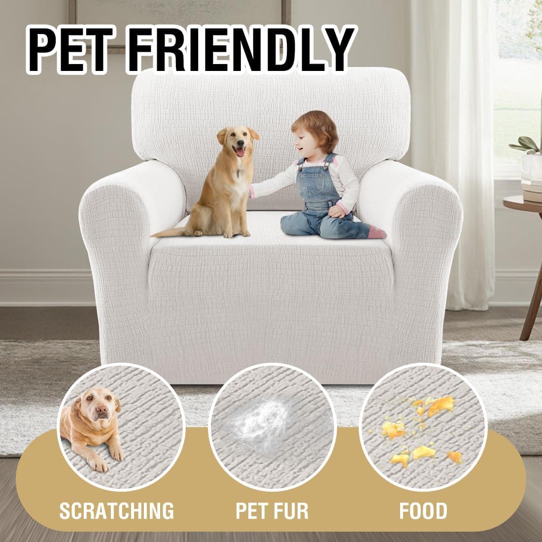 imageHVERSAILTEX Jacquard Sofa Slipcover with Waterproof Seat Furniture Protector 1 Piece Stretch Sofa Covers with Elastic Bottom for Kids Pets DogSofa IvoryPale Oak