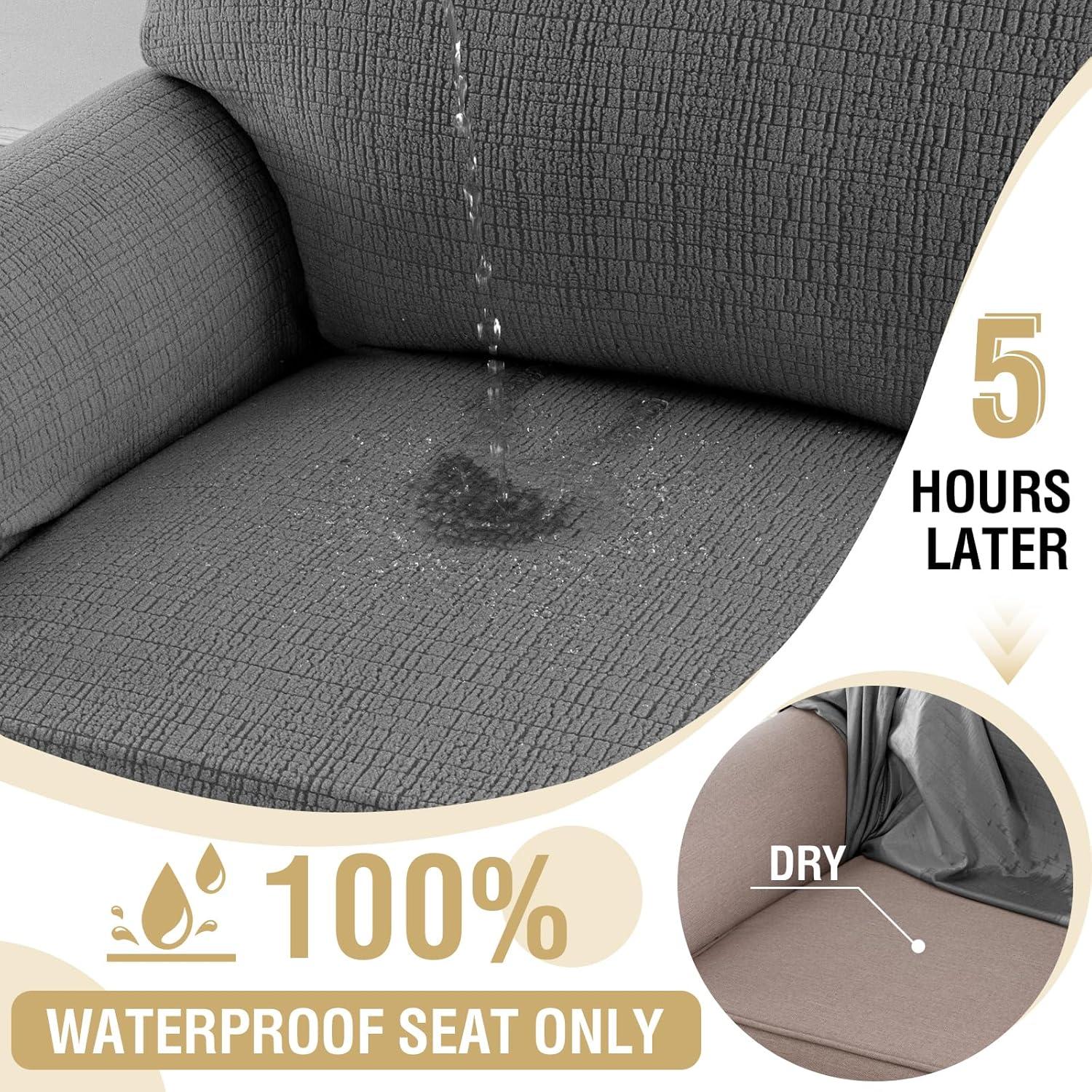 imageHVERSAILTEX Jacquard Sofa Slipcover with Waterproof Seat Furniture Protector 1 Piece Stretch Sofa Covers with Elastic Bottom for Kids Pets DogSofa IvoryGrey