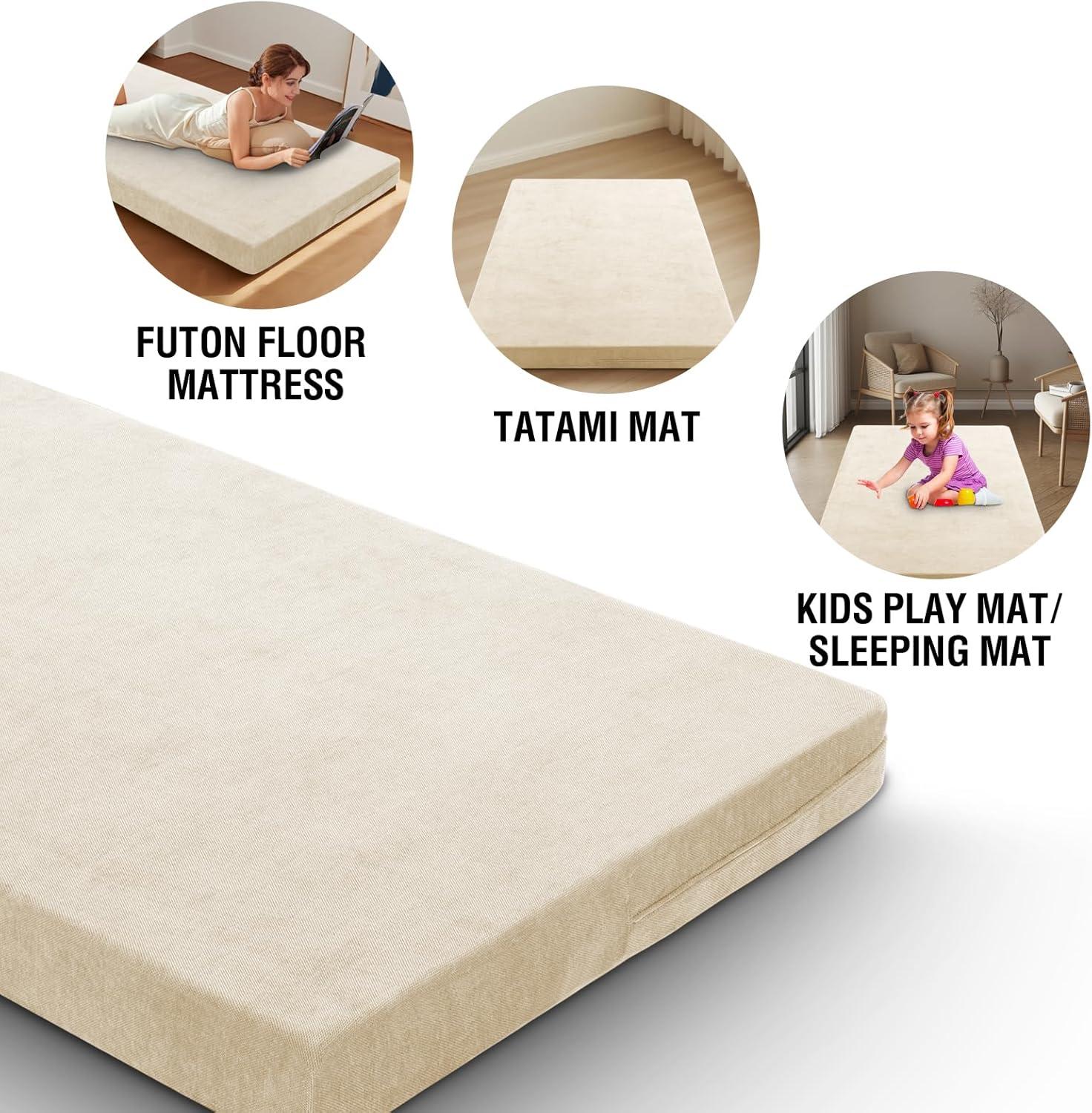 imageHVERSAILTEX Twin Size Armless Futon Mattress Covers for Traditional Japanese Futon Mattress Soft Chenille Couch Slipcovers Floor Mats Sofa Protector Zippered Sleeper Sofa CoverGreyBeige