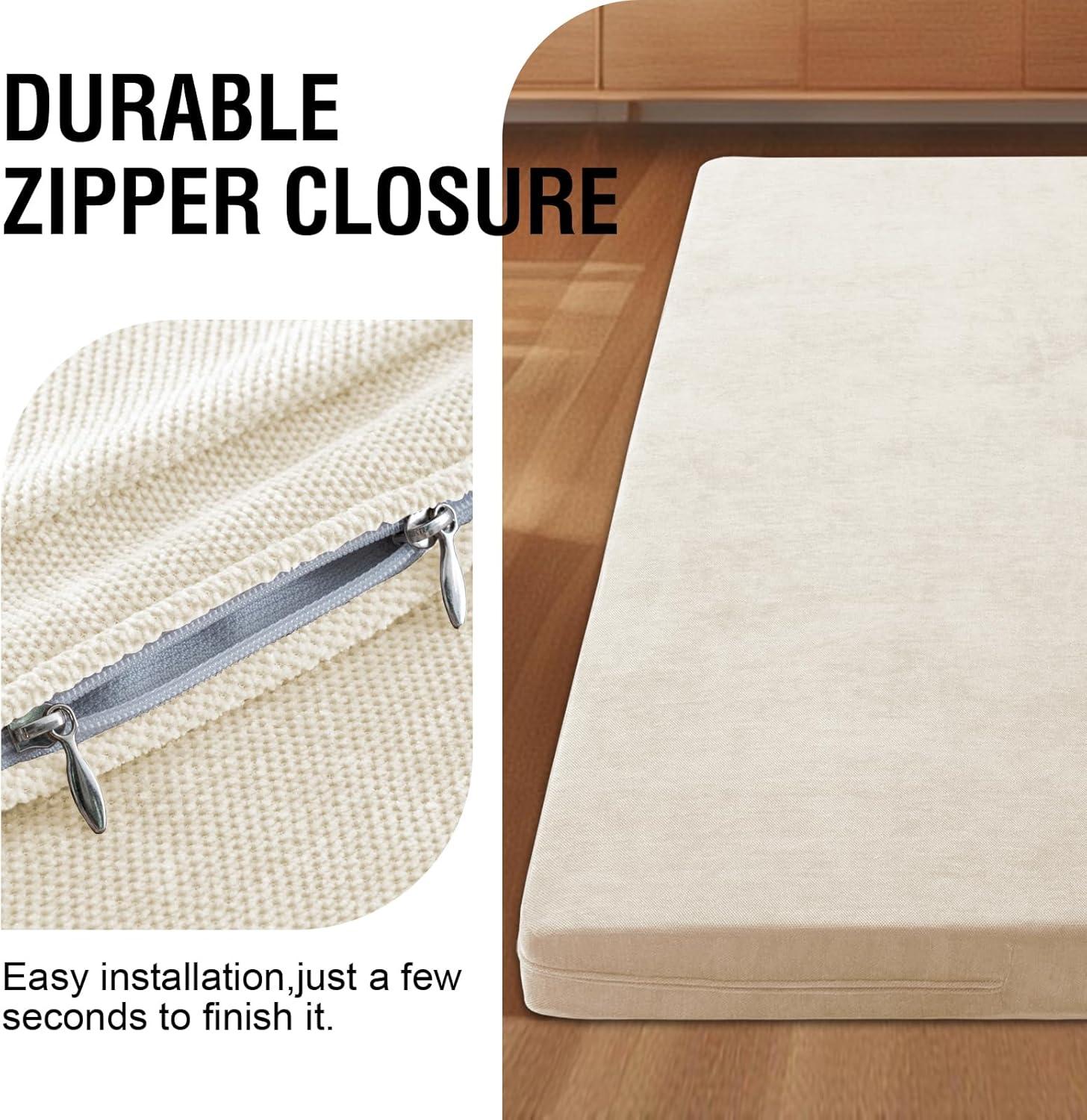 imageHVERSAILTEX Twin Size Armless Futon Mattress Covers for Traditional Japanese Futon Mattress Soft Chenille Couch Slipcovers Floor Mats Sofa Protector Zippered Sleeper Sofa CoverGreyBeige