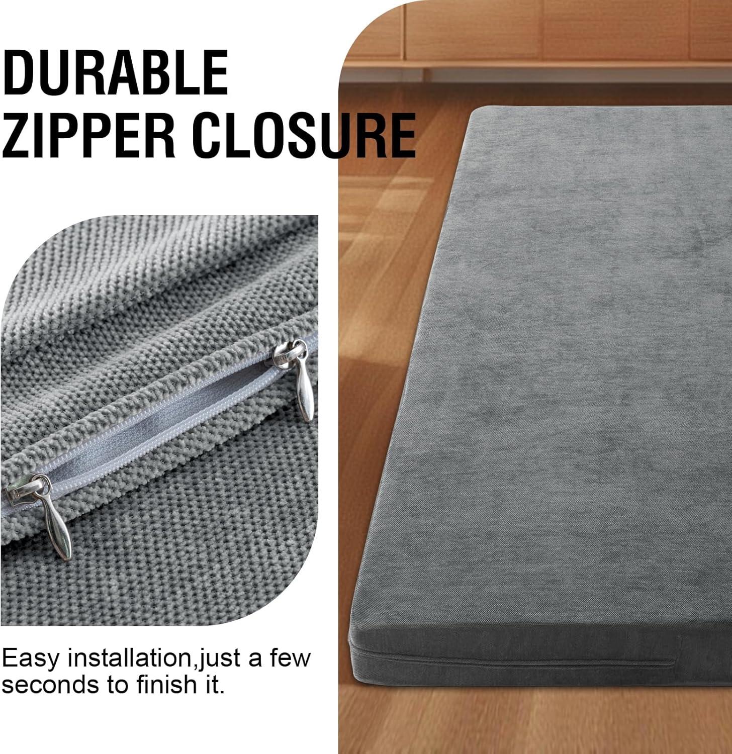 imageHVERSAILTEX Twin Size Armless Futon Mattress Covers for Traditional Japanese Futon Mattress Soft Chenille Couch Slipcovers Floor Mats Sofa Protector Zippered Sleeper Sofa CoverGreyGrey