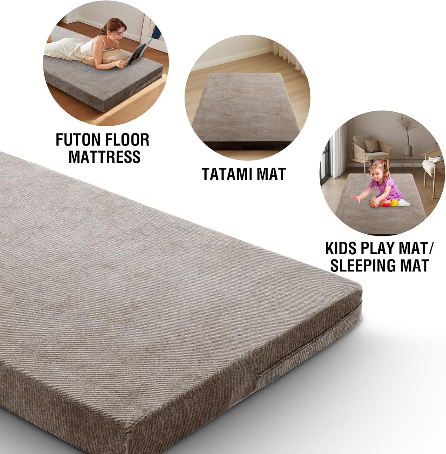 imageHVERSAILTEX Twin Size Armless Futon Mattress Covers for Traditional Japanese Futon Mattress Soft Chenille Couch Slipcovers Floor Mats Sofa Protector Zippered Sleeper Sofa CoverGreyTaupe