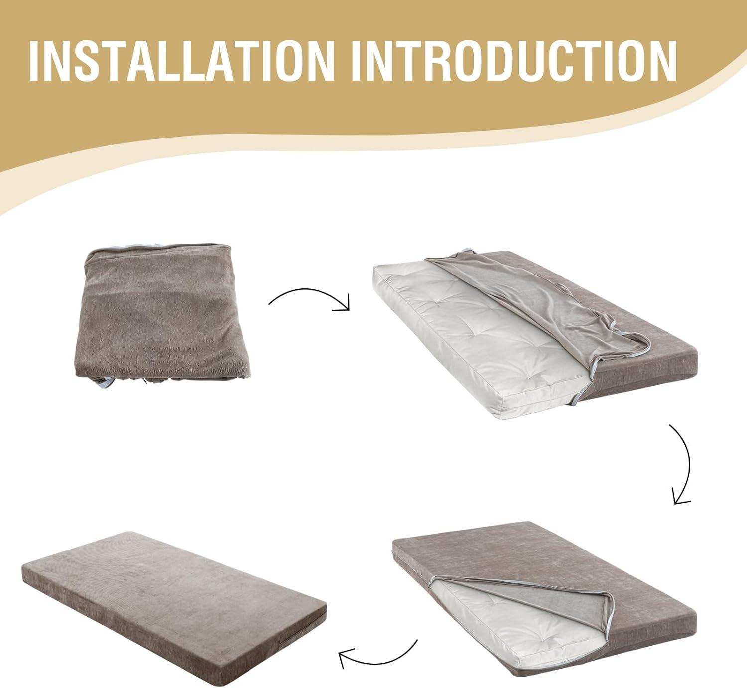 imageHVERSAILTEX Twin Size Armless Futon Mattress Covers for Traditional Japanese Futon Mattress Soft Chenille Couch Slipcovers Floor Mats Sofa Protector Zippered Sleeper Sofa CoverGreyTaupe