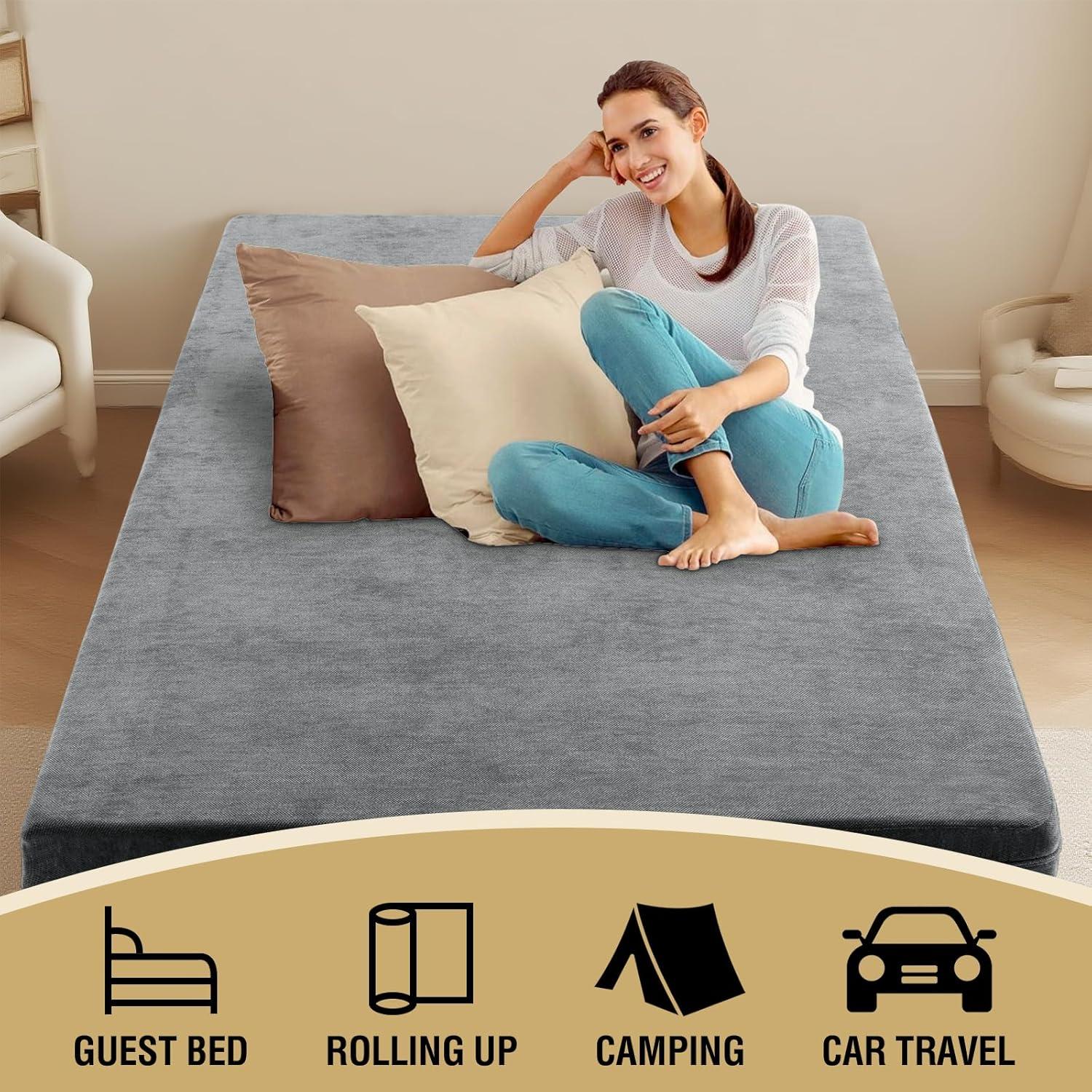 imageHVERSAILTEX Twin Size Armless Futon Mattress Covers for Traditional Japanese Futon Mattress Soft Chenille Couch Slipcovers Floor Mats Sofa Protector Zippered Sleeper Sofa CoverGreyGrey