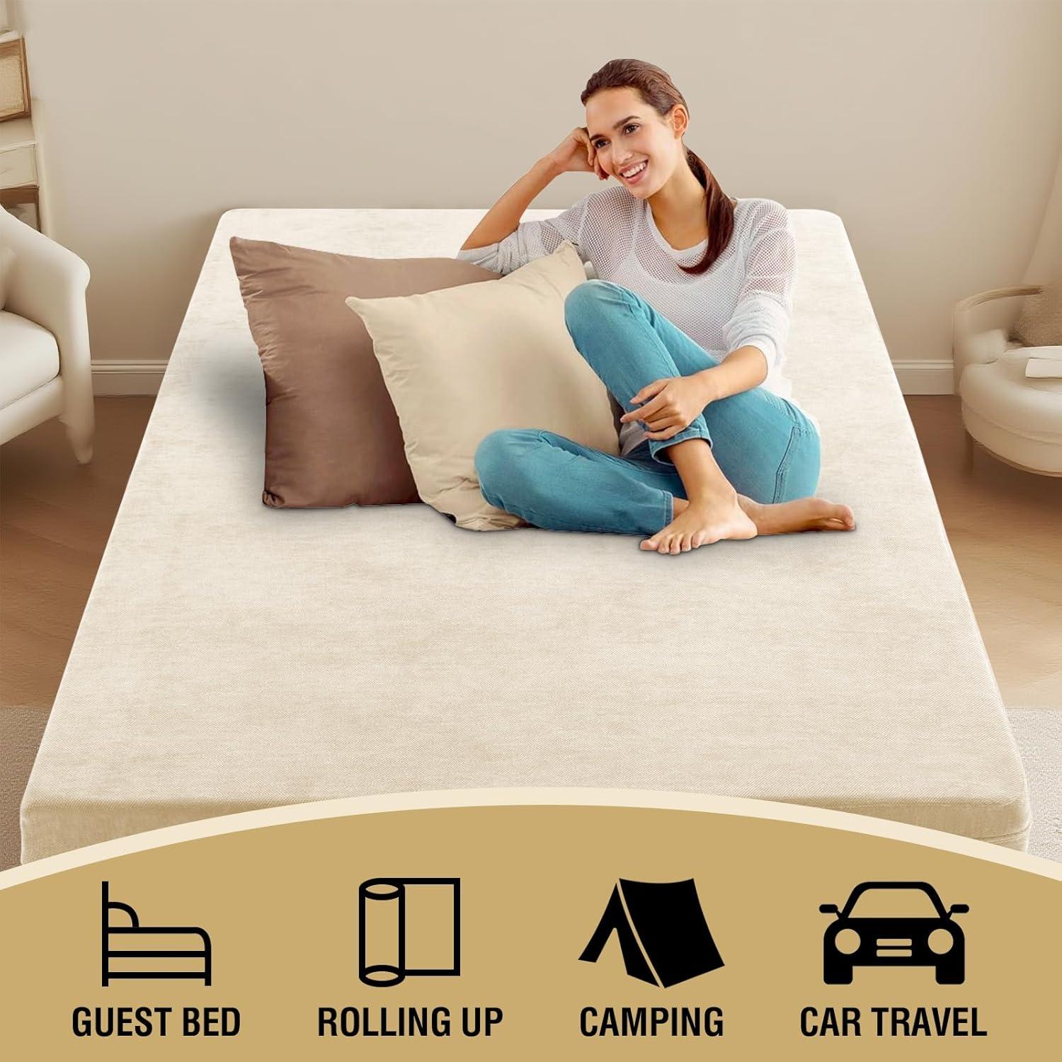imageHVERSAILTEX Twin Size Armless Futon Mattress Covers for Traditional Japanese Futon Mattress Soft Chenille Couch Slipcovers Floor Mats Sofa Protector Zippered Sleeper Sofa CoverGreyBeige