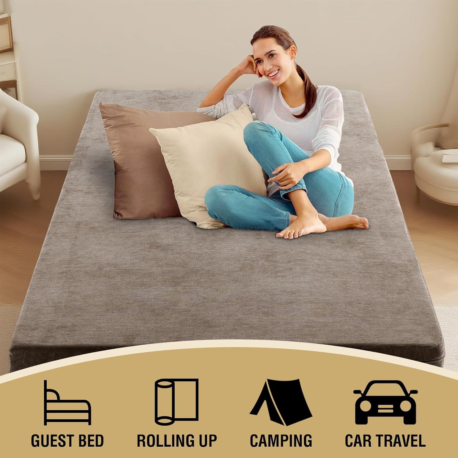 imageHVERSAILTEX Twin Size Armless Futon Mattress Covers for Traditional Japanese Futon Mattress Soft Chenille Couch Slipcovers Floor Mats Sofa Protector Zippered Sleeper Sofa CoverGreyTaupe
