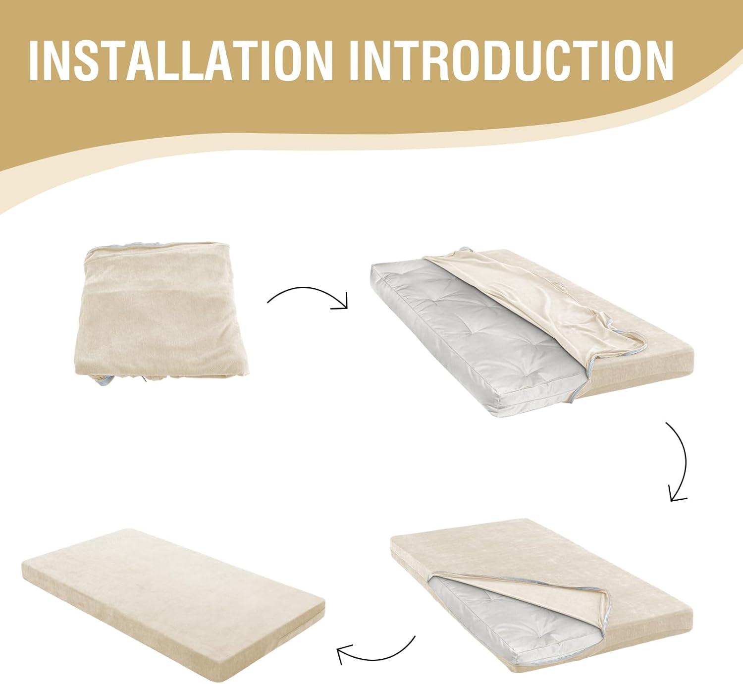 imageHVERSAILTEX Twin Size Armless Futon Mattress Covers for Traditional Japanese Futon Mattress Soft Chenille Couch Slipcovers Floor Mats Sofa Protector Zippered Sleeper Sofa CoverGreyBeige