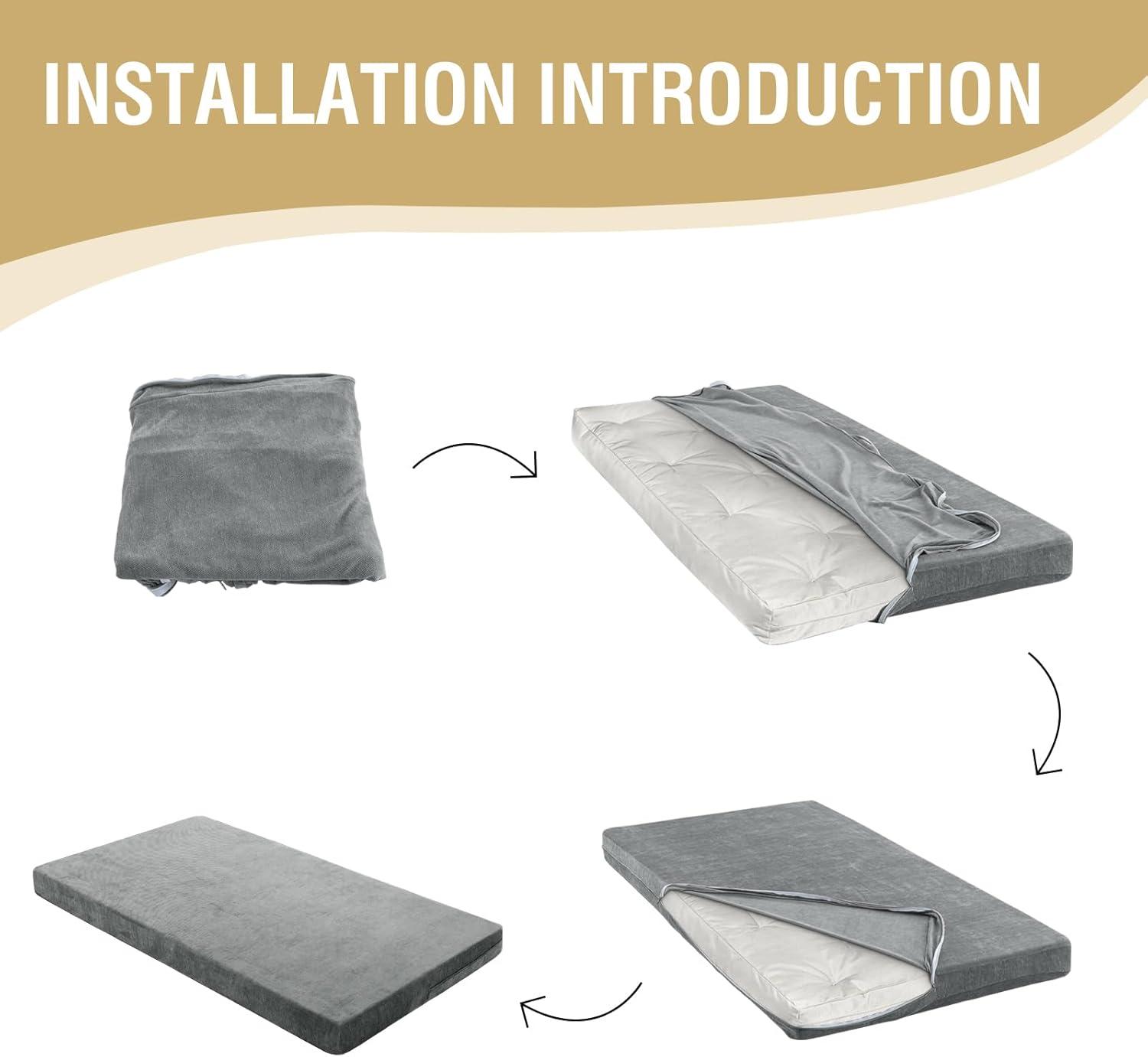 imageHVERSAILTEX Twin Size Armless Futon Mattress Covers for Traditional Japanese Futon Mattress Soft Chenille Couch Slipcovers Floor Mats Sofa Protector Zippered Sleeper Sofa CoverGreyGrey