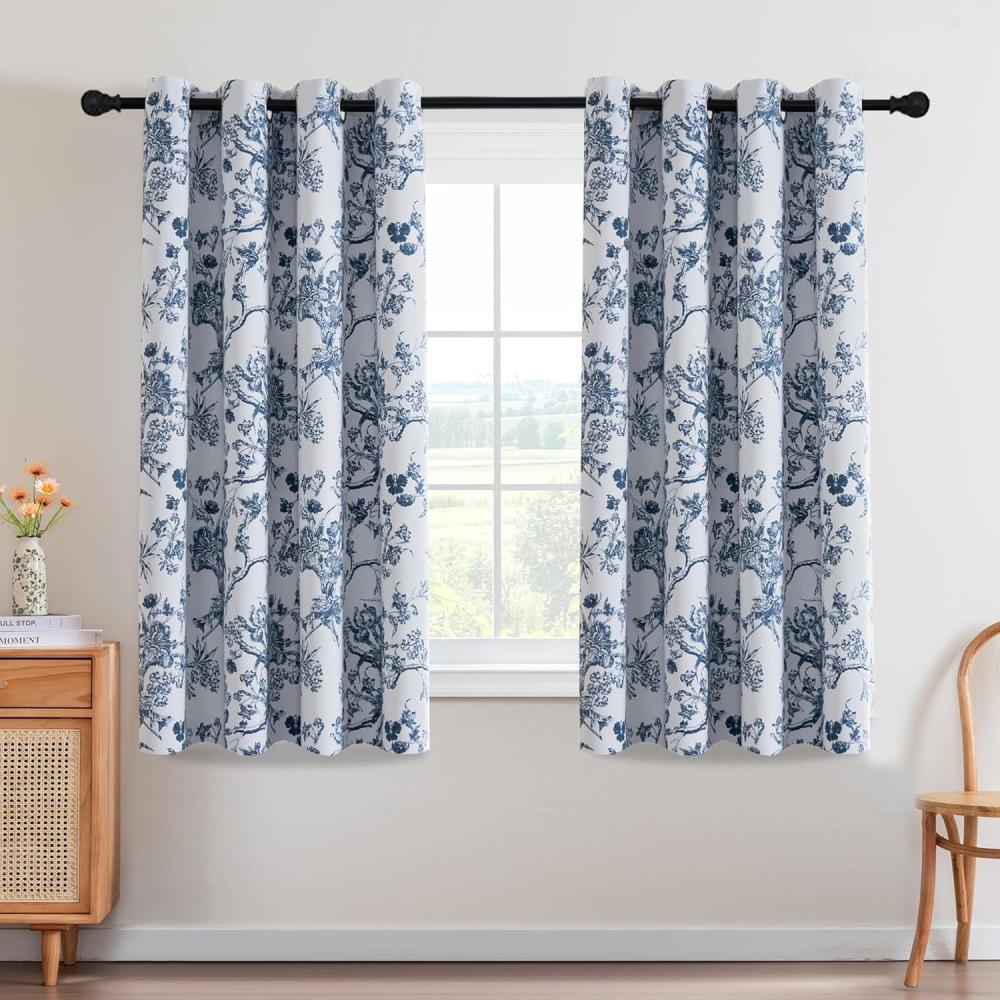 imageHVERSAILTEX Blackout Curtains 63 Inch Length 2 Panels Set Floral Print Drapes Farmhouse for Living Room Grommet Room Darkening Curtains Vintage Boho Window Treatment2 Panels NavyStone Blue