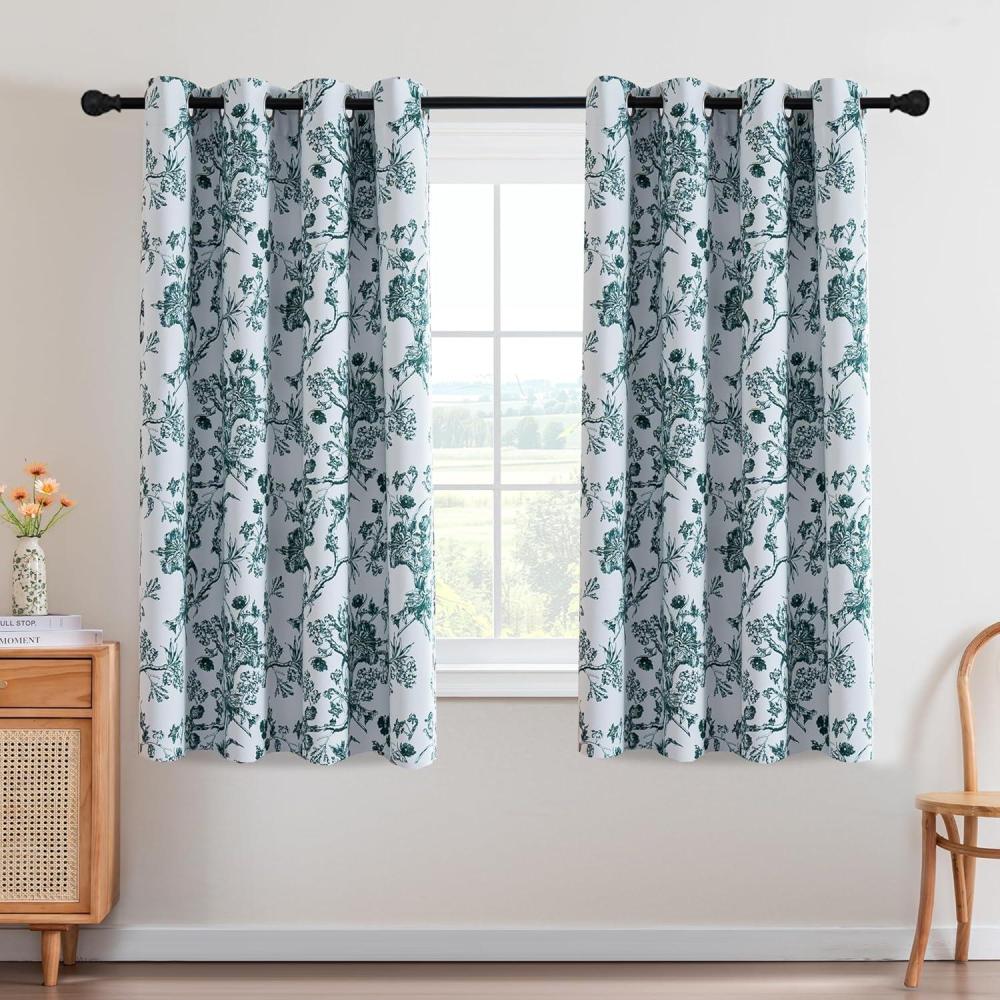 imageHVERSAILTEX Blackout Curtains 63 Inch Length 2 Panels Set Floral Print Drapes Farmhouse for Living Room Grommet Room Darkening Curtains Vintage Boho Window Treatment2 Panels NavyTeal