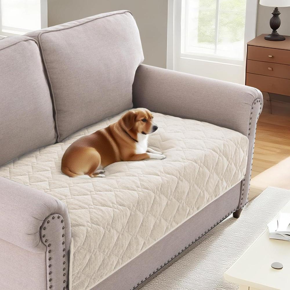 imageHVERSAILTEX Couch Cover Chenille Pet Fuzzy Sofa Covers for 3 Cushion Couch Anti Slip Washable Sofa Slipcovers with Strap Soft Couch Protector Cover for Dogs Cats Kids36quot x 82quot GreyIvory