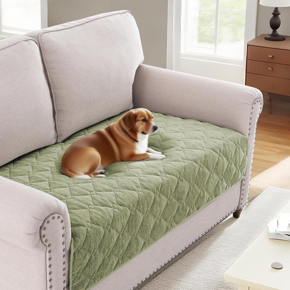 imageHVERSAILTEX Couch Cover Chenille Pet Fuzzy Sofa Covers for 3 Cushion Couch Anti Slip Washable Sofa Slipcovers with Strap Soft Couch Protector Cover for Dogs Cats Kids36quot x 82quot GreyTender Green