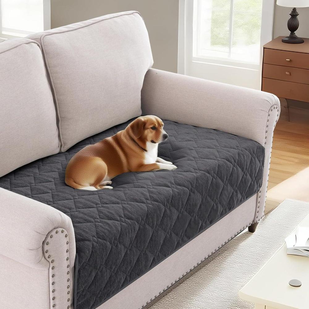 imageHVERSAILTEX Couch Cover Chenille Pet Fuzzy Sofa Covers for 3 Cushion Couch Anti Slip Washable Sofa Slipcovers with Strap Soft Couch Protector Cover for Dogs Cats Kids36quot x 82quot GreyGrey