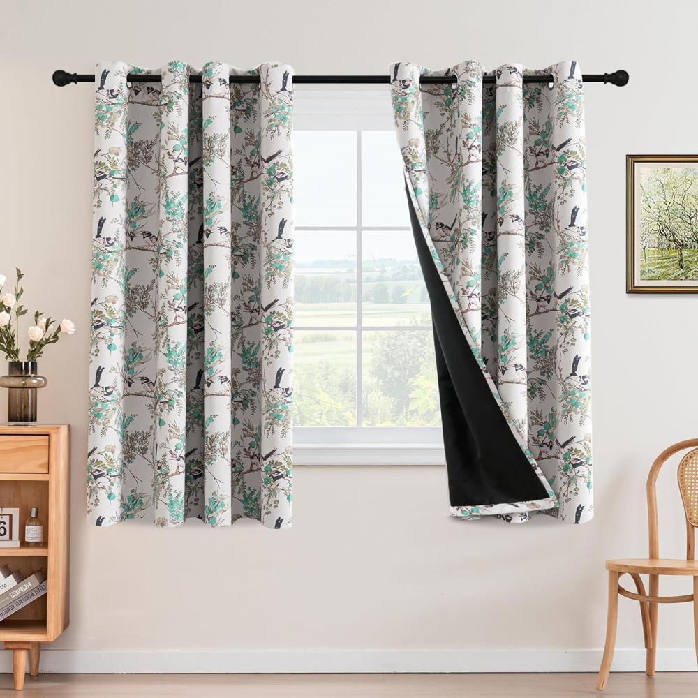 imageHVERSAILTEX Floral 100 Blackout Curtains 84 inch Length 2 Panels Printed Patterned Room Darkening Vintage Thermal Insulated Curtains for Living Room Grommet Curtain Drapes TealBlackTurquoiseBlack