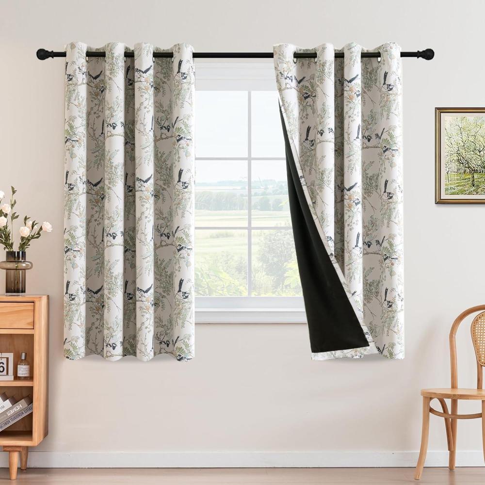 imageHVERSAILTEX Floral 100 Blackout Curtains 84 inch Length 2 Panels Printed Patterned Room Darkening Vintage Thermal Insulated Curtains for Living Room Grommet Curtain Drapes TealBlackPale AquaBlack