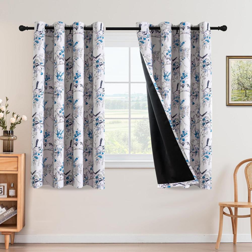 imageHVERSAILTEX Floral 100 Blackout Curtains 84 inch Length 2 Panels Printed Patterned Room Darkening Vintage Thermal Insulated Curtains for Living Room Grommet Curtain Drapes TealBlackBlueBlack