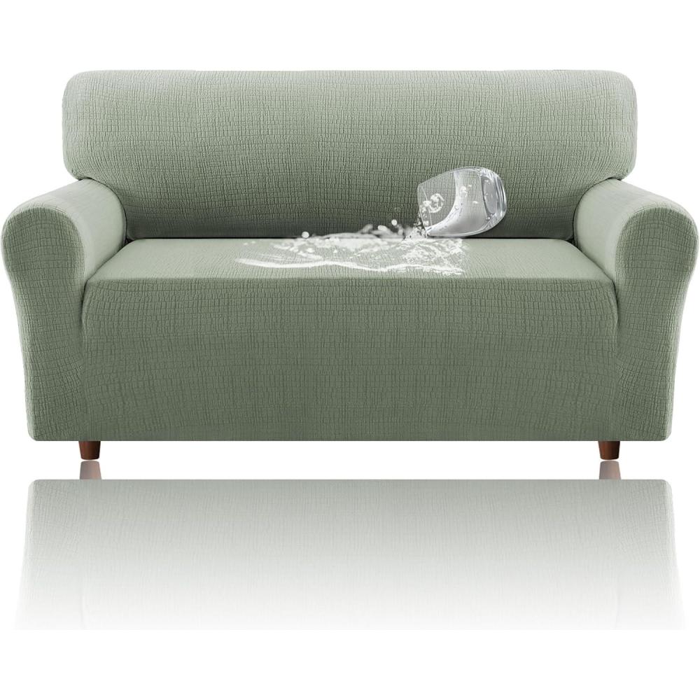imageHVERSAILTEX Jacquard Sofa Slipcover with Waterproof Seat Furniture Protector 1 Piece Stretch Sofa Covers with Elastic Bottom for Kids Pets DogSofa IvorySea Grass