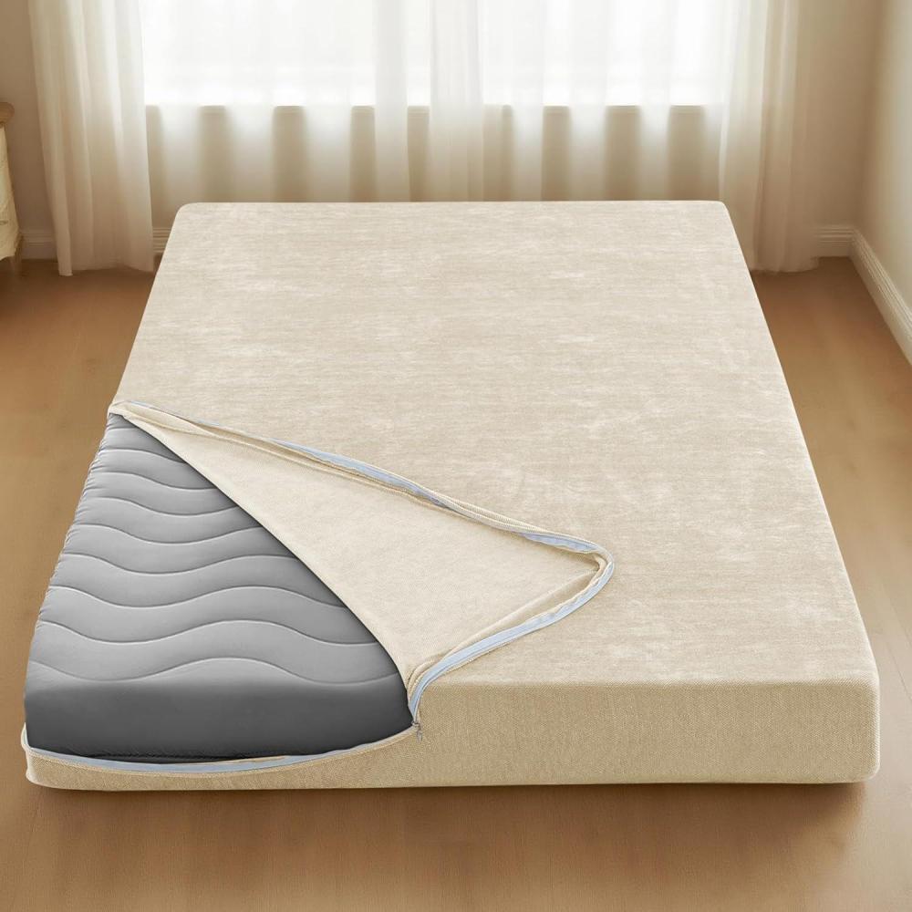 imageHVERSAILTEX Twin Size Armless Futon Mattress Covers for Traditional Japanese Futon Mattress Soft Chenille Couch Slipcovers Floor Mats Sofa Protector Zippered Sleeper Sofa CoverGreyBeige