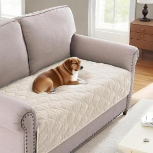 imageHVERSAILTEX Couch Cover Chenille Pet Fuzzy Sofa Covers for 3 Cushion Couch Anti Slip Washable Sofa Slipcovers with Strap Soft Couch Protector Cover for Dogs Cats Kids36quot x 82quot GreyIvory