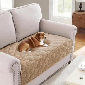 imageHVERSAILTEX Couch Cover Chenille Pet Fuzzy Sofa Covers for 3 Cushion Couch Anti Slip Washable Sofa Slipcovers with Strap Soft Couch Protector Cover for Dogs Cats Kids36quot x 82quot GreyKhaki