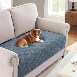 imageHVERSAILTEX Couch Cover Chenille Pet Fuzzy Sofa Covers for 3 Cushion Couch Anti Slip Washable Sofa Slipcovers with Strap Soft Couch Protector Cover for Dogs Cats Kids36quot x 82quot GreyStone Blue
