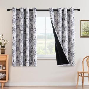 imageHVERSAILTEX Floral 100 Blackout Curtains 84 inch Length 2 Panels Printed Patterned Room Darkening Vintage Thermal Insulated Curtains for Living Room Grommet Curtain Drapes TealBlackSageBlack